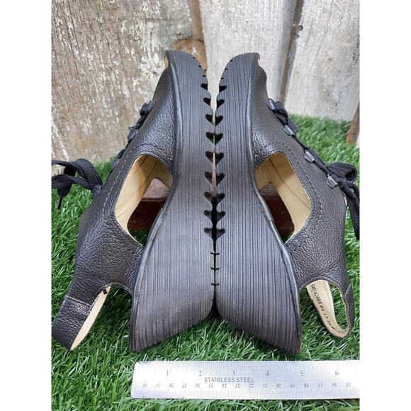 FLY London Ylfa Wedge Peep Toe Black Leather Sandals Women's EU39 - Picture 6 of 8